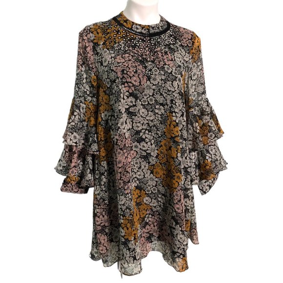 NWT-Ranna Gill Floral Mirror Flutter Sleeve Dress-Sz S - Picture 15 of 15
